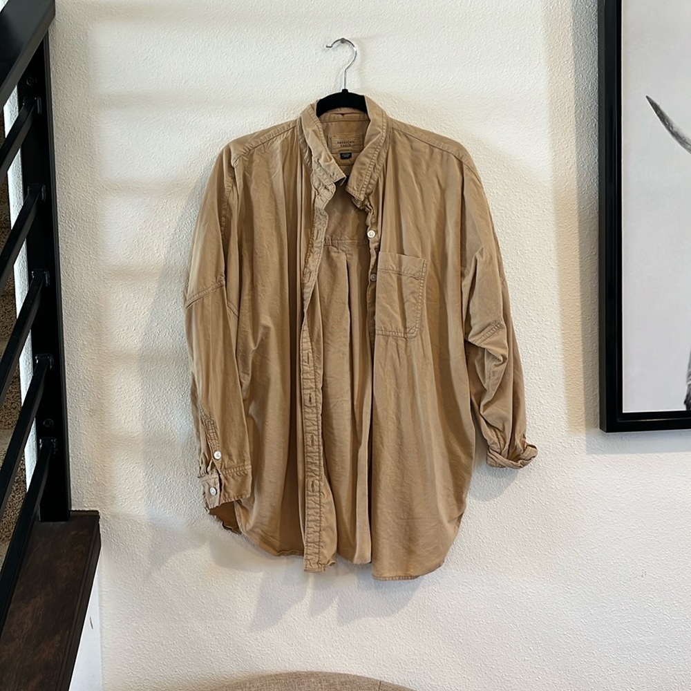American Eagle oversize button down shirt in camel color